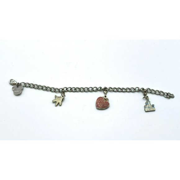 Walt Disney Charm Bracelet Silver Tone Clip Charms 7 3/4" Rhinestone Official - Picture 6 of 11